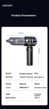 CENRR 998000PA Cordless Car Vacuum Cleaner – 3-Speed