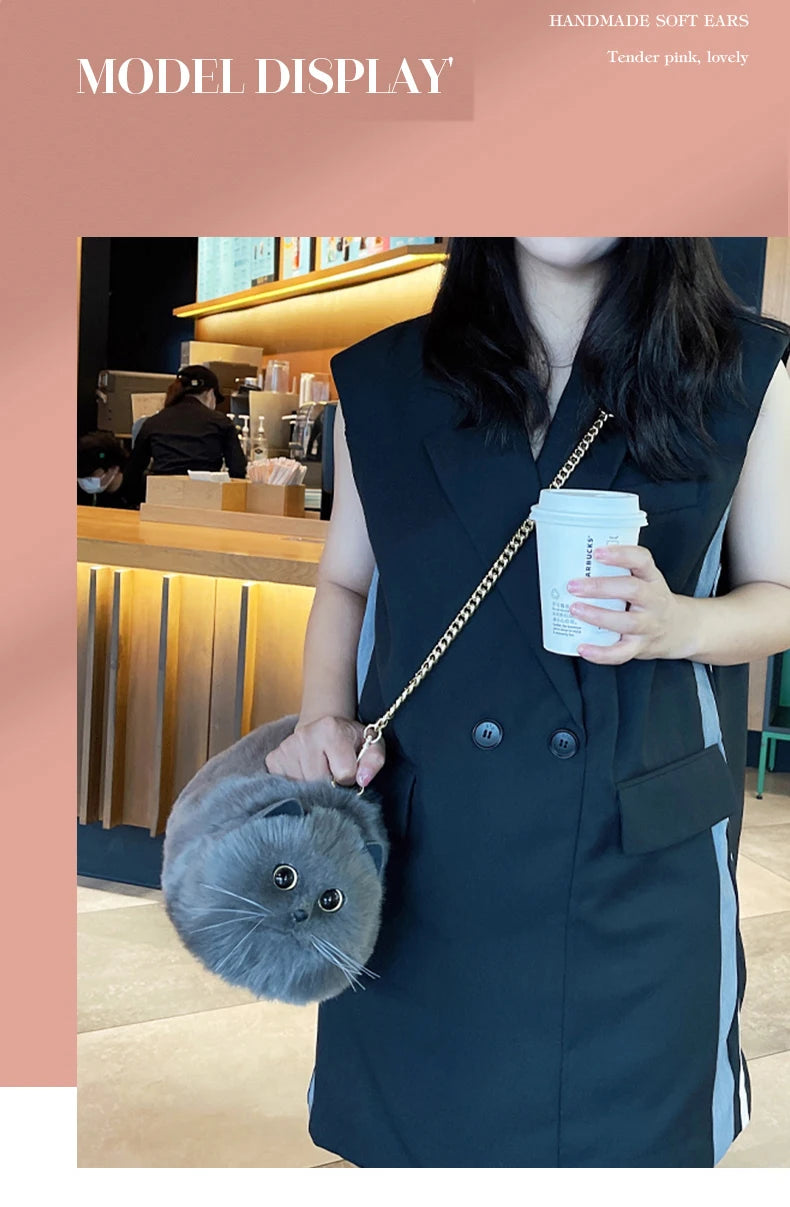 Gray Cat bag Messenger Bag versatile small and cute, fashionable bag Women's Cross bag autumn and winter design