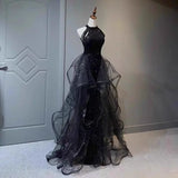 Elegant Sparkling Halter Evening Gown with Beading & Sweep Train