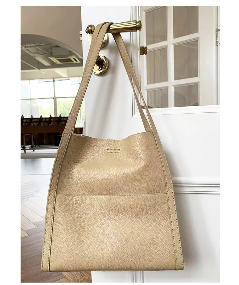 2025 New Women Bag Female Luxury Fashion Shoulder Bags Lady Soft 100% Cowhide Genuine Leather Niche Design Tote Bucket Handbag