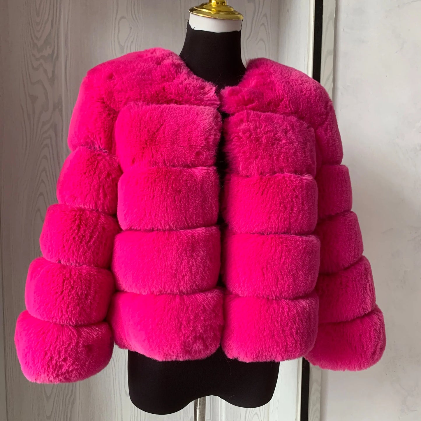 Elegant Winter Faux Fox Fur Crop Jacket
