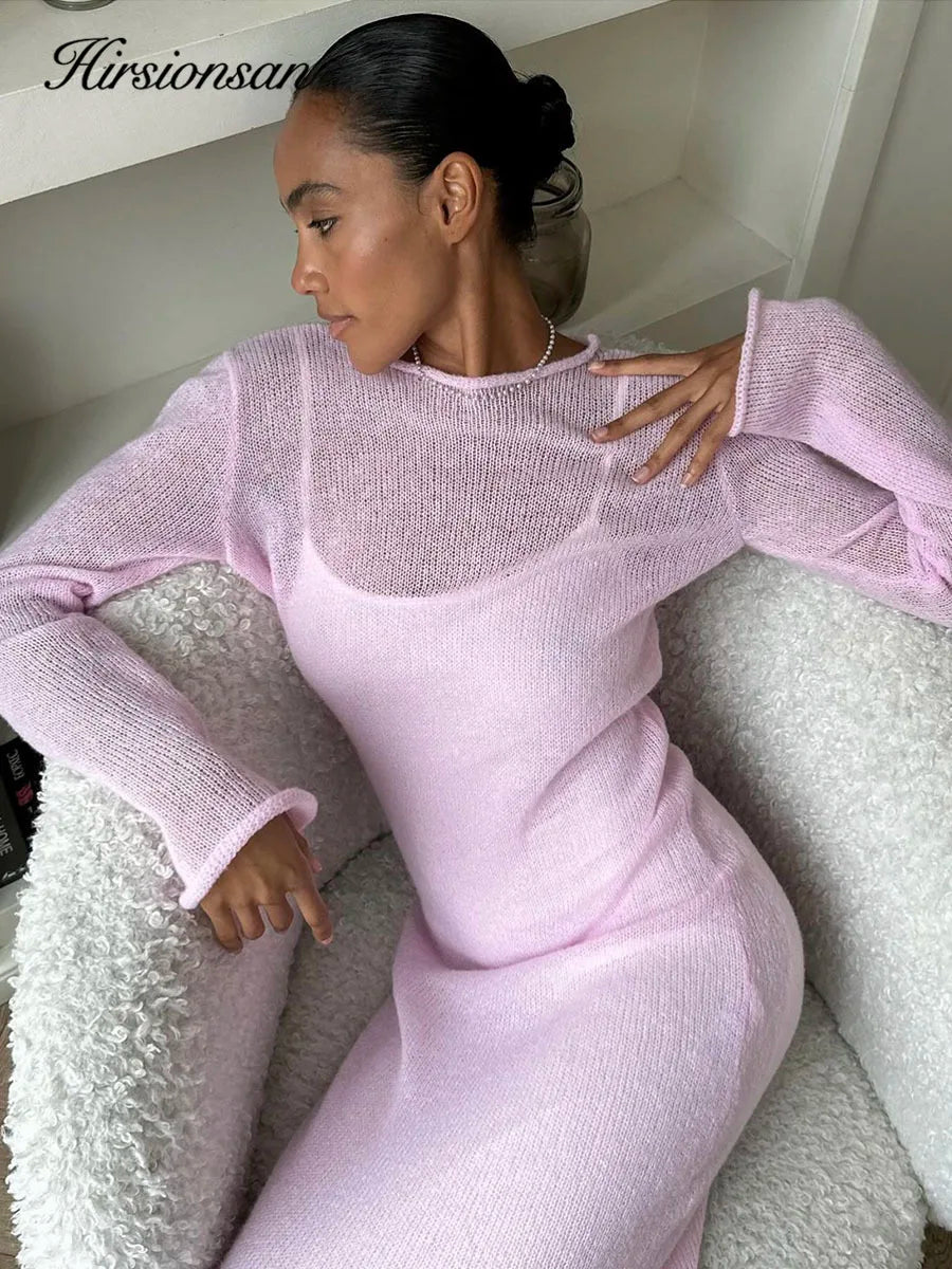 Elegant O-Neck Knit Maxi Dress