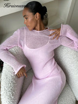 Elegant O-Neck Knit Maxi Dress