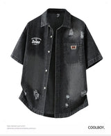 Men's Denim Shirt Summer Fashion Breathable Cotton Blend Short Sleeve Shirt Street Trendy Daily Outing Comfortable Jean Shirt