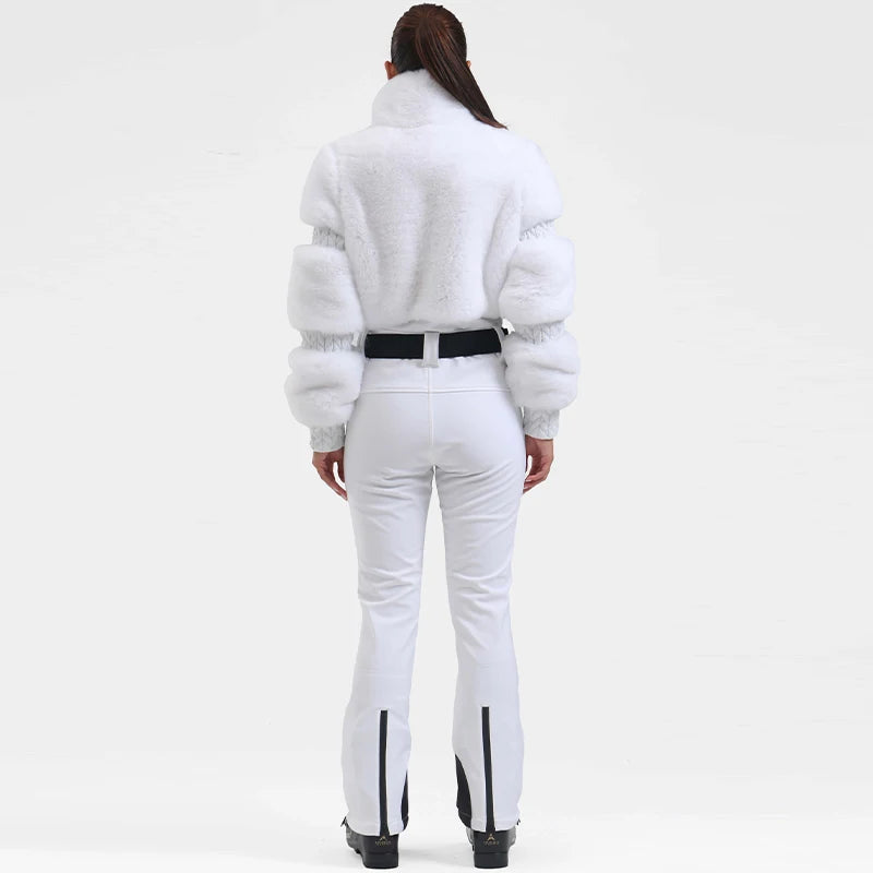 Windproof Faux Fur Ski Jumpsuit