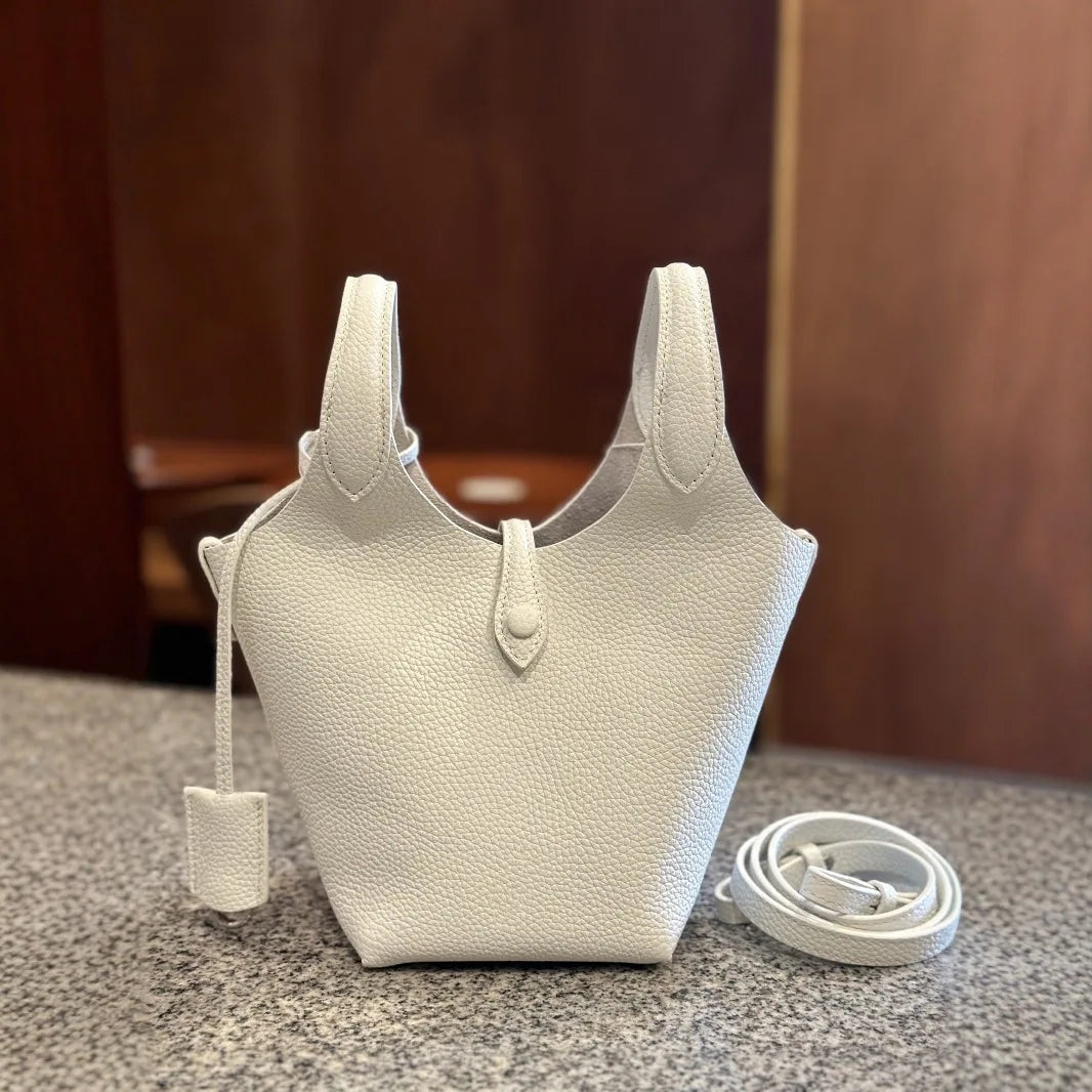 FIRMRANCH European And American Trend Cute Hand-Held Basket Ladies' Bucket Single Shoulder Cross-Body Bag Genuine Leather Purse