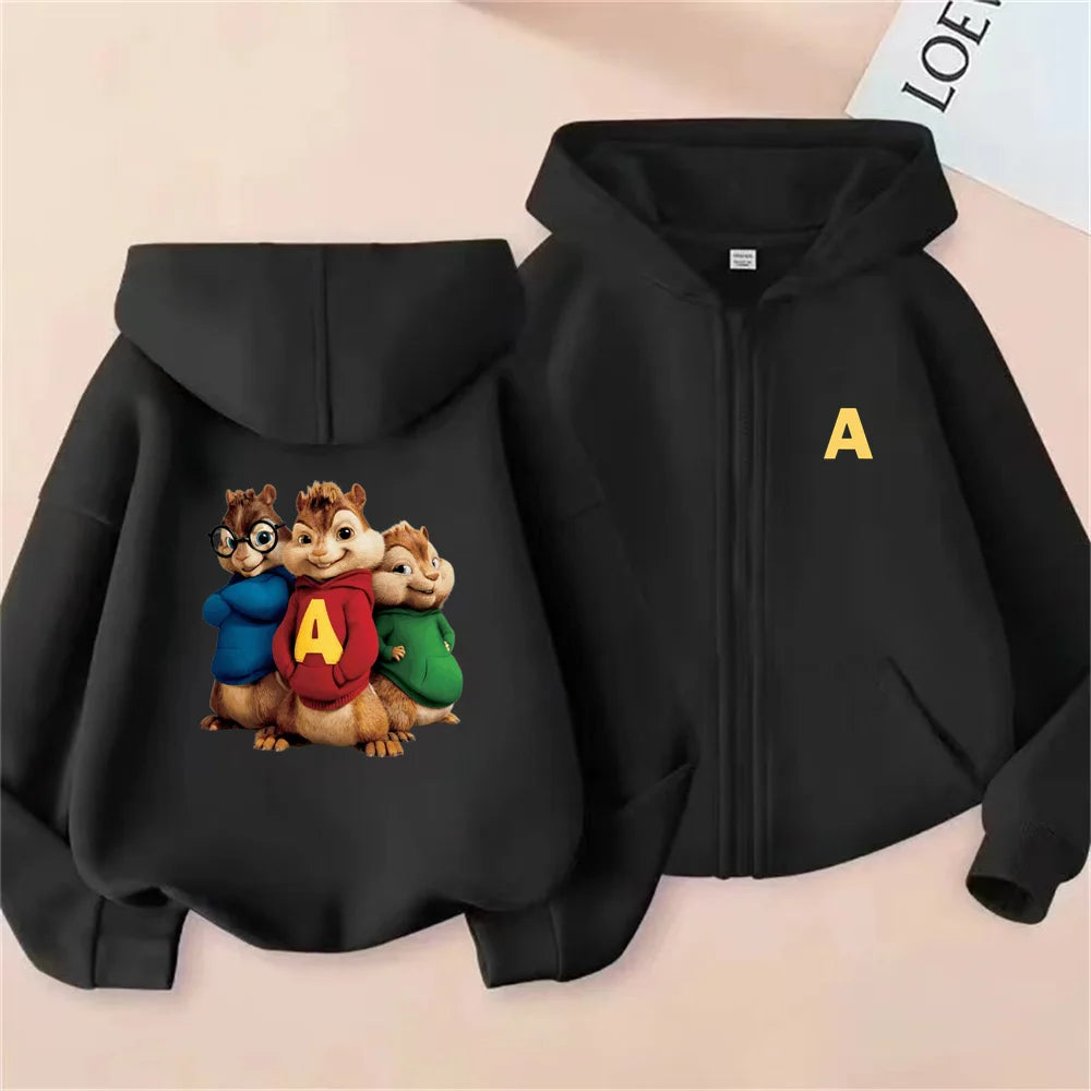 Kids’ Purple Cartoon Zip-Up Hoodie