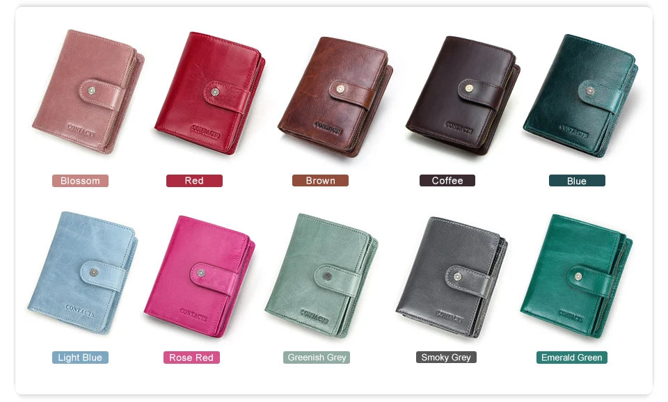 Contact'S Genuine Leather Wallets Women Men Wallet Short Small RFID Blocking Card Holder Wallets Ladies Red Coin Purse
