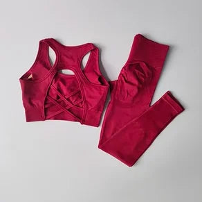 2PCS Women's Seamless Yoga Set - Shockproof Sports Bra & Leggings