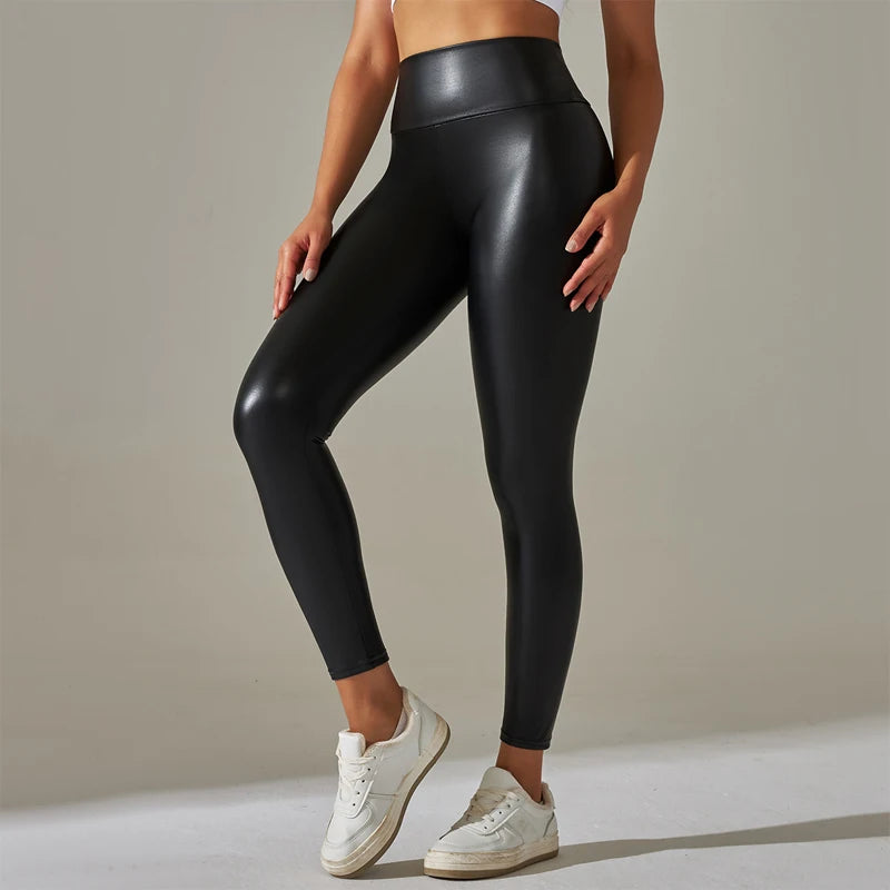 Trendy High-Waist Faux Leather Leggings