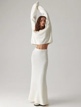 Women's V-Neck Knitted Sweater & Ankle-Length Skirt 2-Piece Set