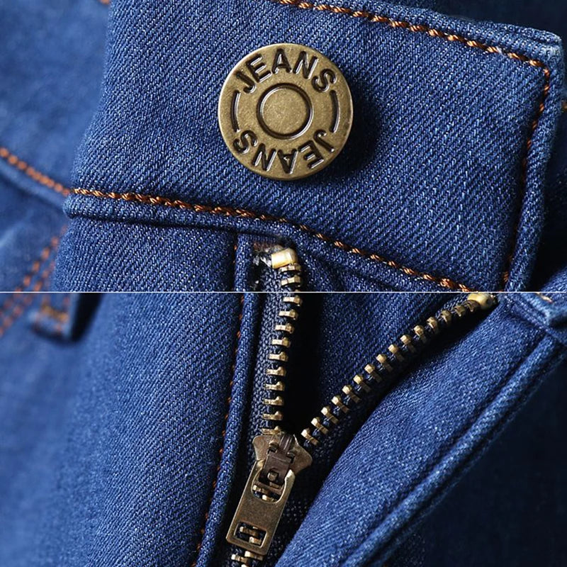 Men Winter Snow Warm Plush  Loose Minimalist Jeans Male Fleece Lined ThickenedStraight Denim Pants Slim Fit Elasticity Trousers