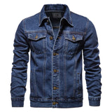 Vintage Solid Denim Motorcycle Jacket - Slim Fit Casual Cotton Coat