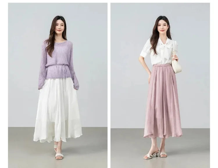 Sentubila Flowy A-Line Skirt – Iridescent Sheen