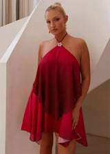 Women's Gradient Halter Backless Mini Dress – Elegant Mesh Off-Shoulder Party Gown