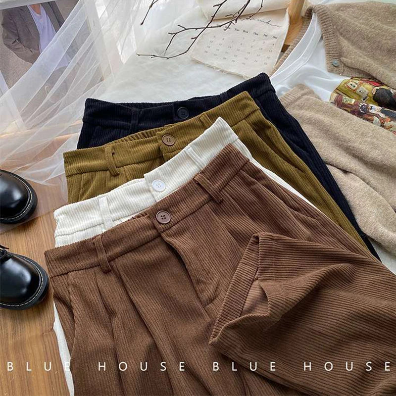 Women's High-Waist Corduroy Wide-Leg Pants