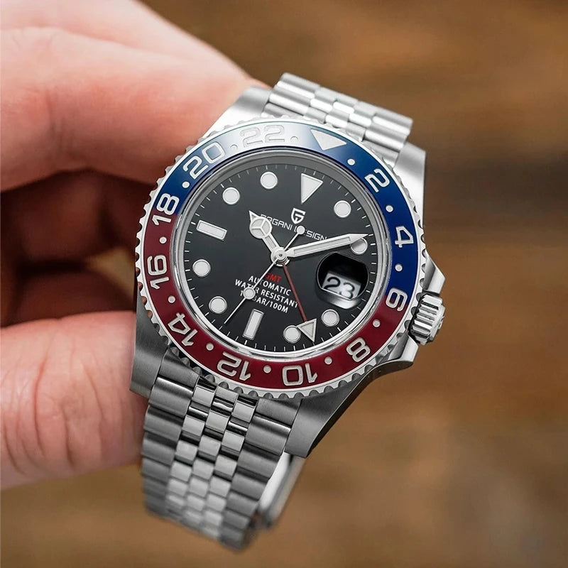 PAGANI DESIGN GMT Automatic Watch — Sapphire Crystal, 10-Bar Waterproof, 40mm