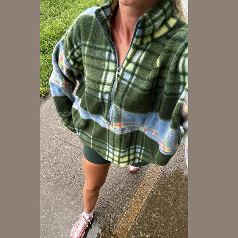 Women's Plaid Fleece Half-Zip Sweatshirt