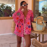 Chic Embroidered Women's Jacket – V-Neck Lace-Up Coat