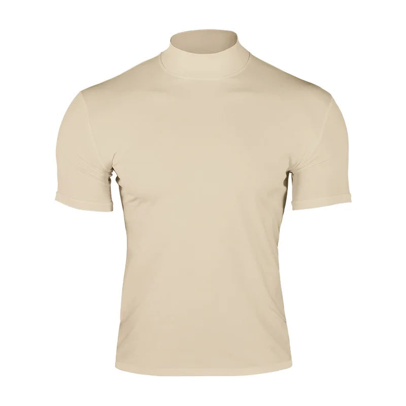Men's compress T-shirts summer solid color short-sleeved men tops fashion yoga clothes men's tight turtleneck T-shirt
