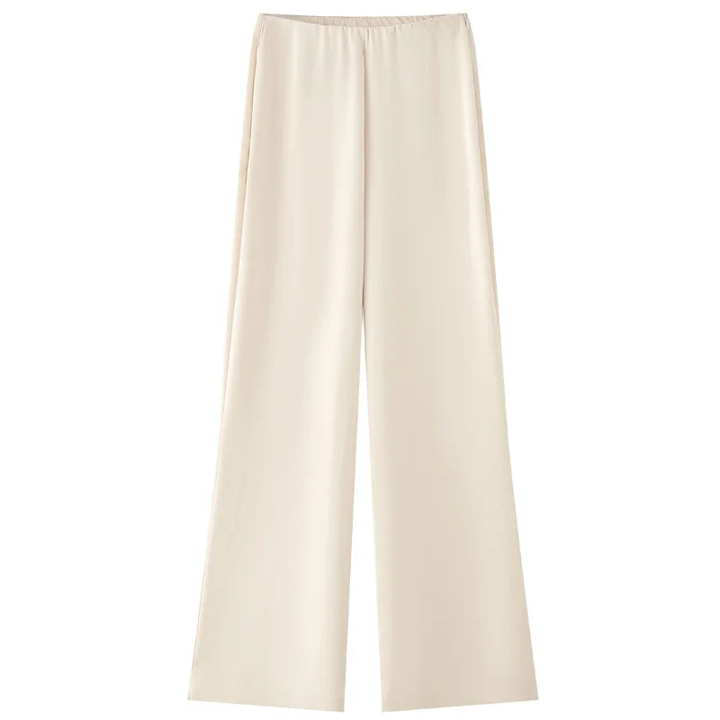 HXAO 2025 Off White Satin Pant Sets Women's Suit Off Shoulder Strapless Top Vest Set 2 Piece Woman Chic High Waist Trousers Sets