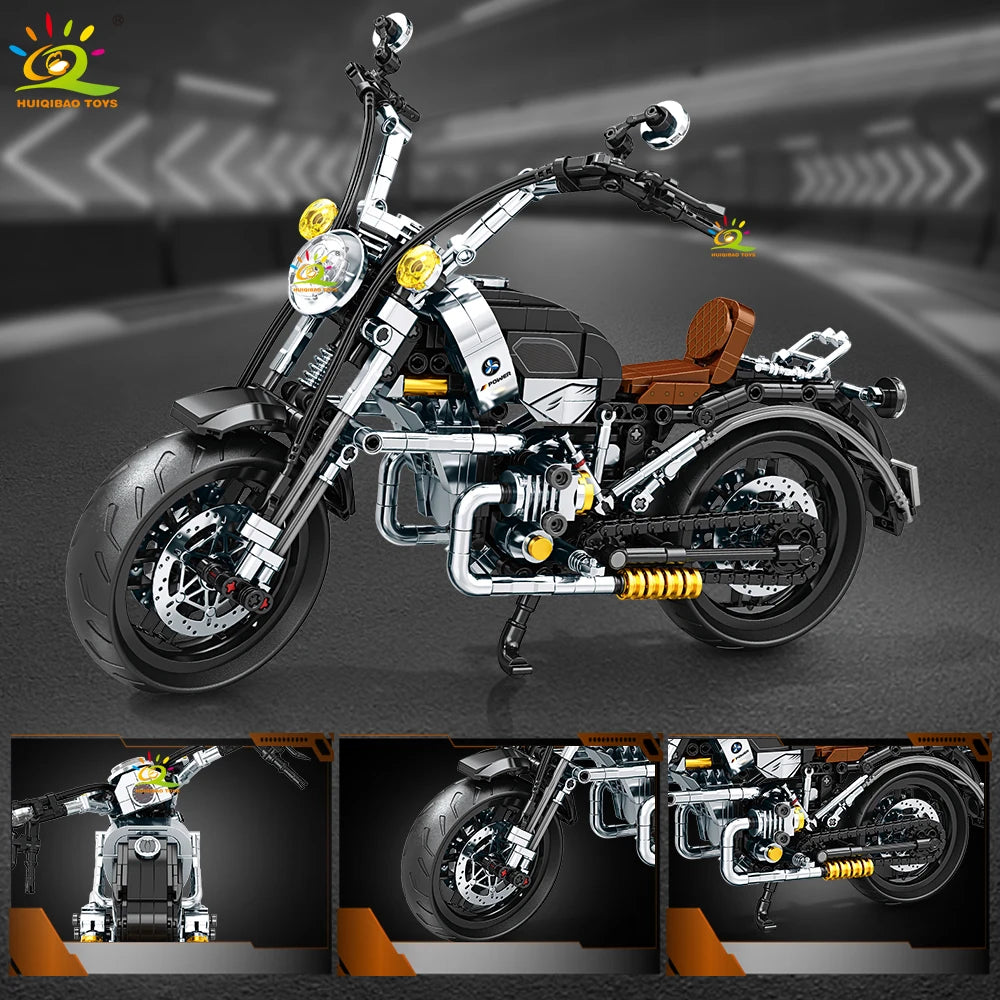 HUIQIBAO MOC Motorbike Model Building Blocks City Moto Racer Bricks Toy for Kids Boy Children Adult Car Set home Decoration
