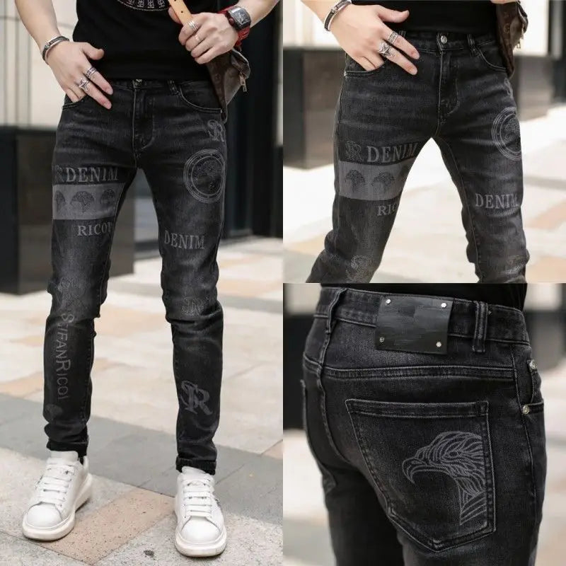 Men's Printed Stretch Slim Fit Denim Jeans