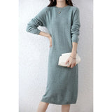 100% Merino Wool Long-Sleeve Midi Sweater Dress