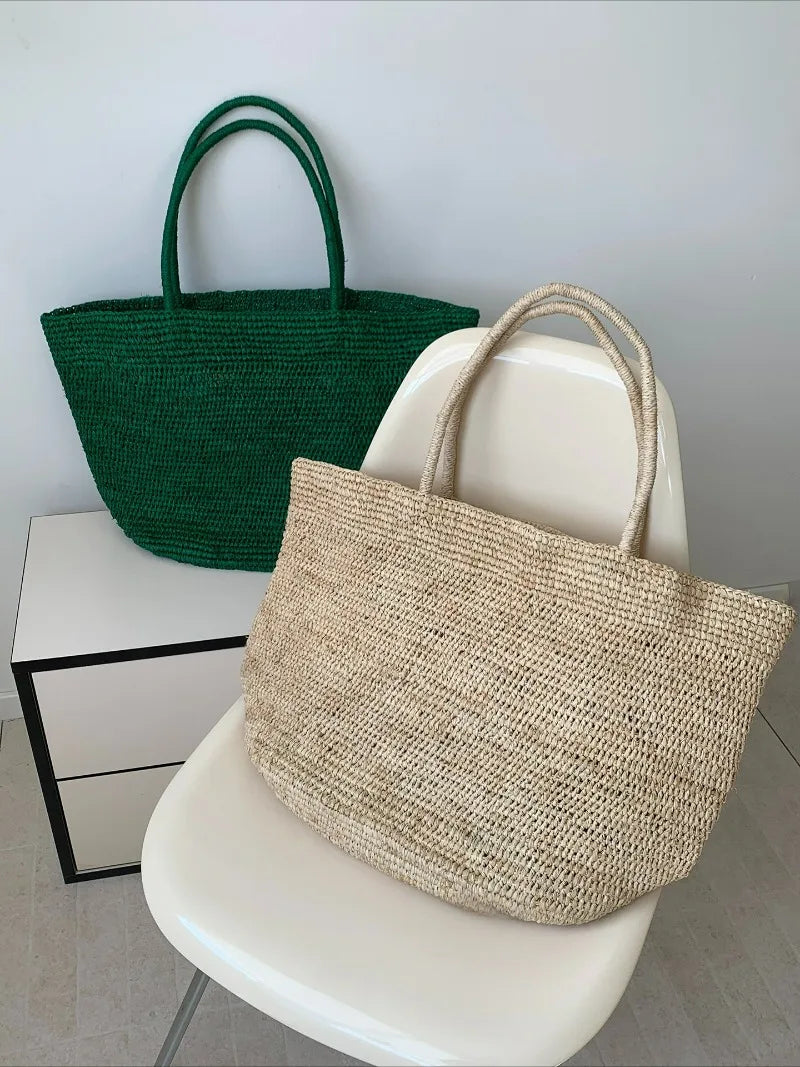 2026 Large Handwoven Rattan Tote Bag for Women Natural Straw Beach Bag Purse Luxury Shoulder Bags Handbag Summer