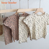 Bear Leader Summer Fashion New Short Sleeve Round Neck Flower Printed T-shirt Top+Pants 2 Piece Set Kids Casual Home Clothes