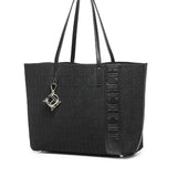 CH Fashion Women's Large Capacity Tote Bag Monogram Embossed Handbag with Metal Daily Commute Work Shoulder Bag