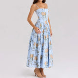Floral Print Spaghetti Strap Midi Sundress - Elegant Boho Chic Summer Beach Dress