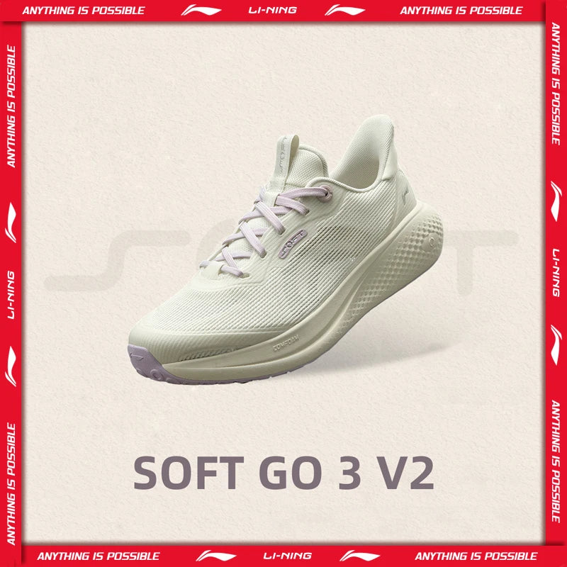 Li-Ning Women's SOFT GO 3 V2 Lifestyle Shoes COMFOAM Breathable Reflective Stylish Casual Shoes LiNing Walking Shoes AGLW028 ﻿