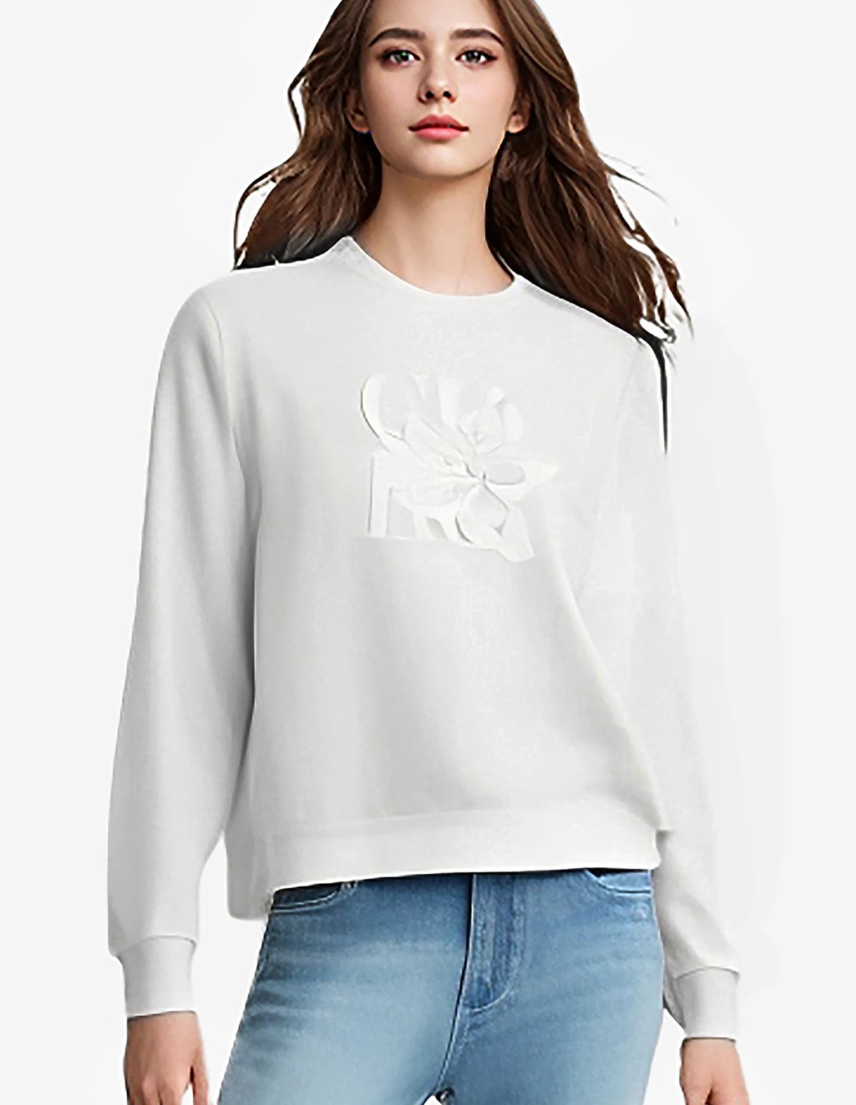 Floral Embroidered Women's Pullover Sweatshirt with O-Neck