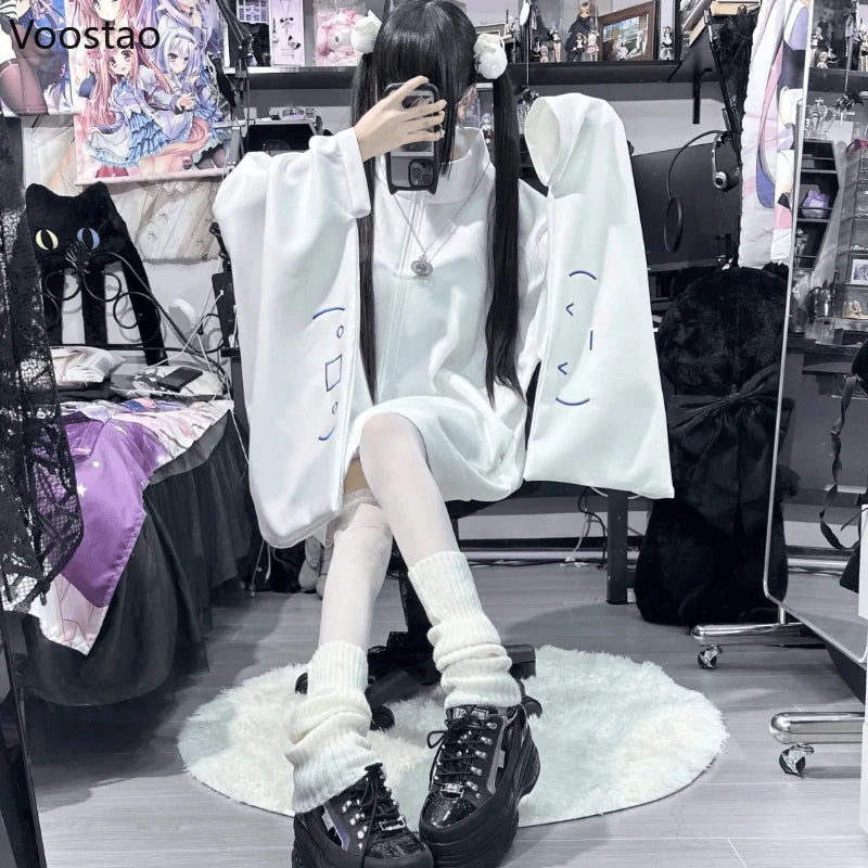 Women's White Embroidered Y2K Zip-Up Jacket
