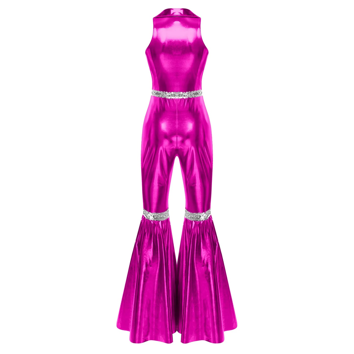 Women's 70s Disco Sequin Jumpsuit – Retro Bell-Bottom