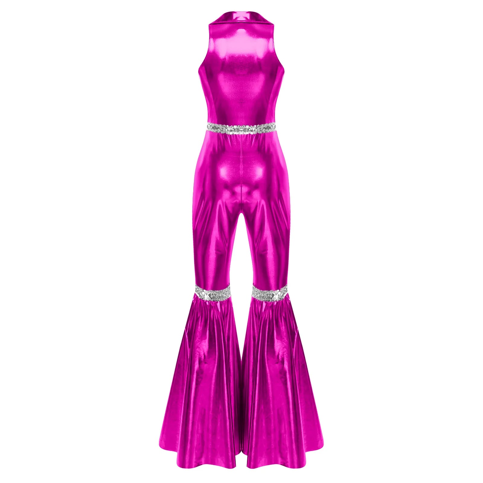 Women's 70s Disco Sequin Jumpsuit – Retro Bell-Bottom