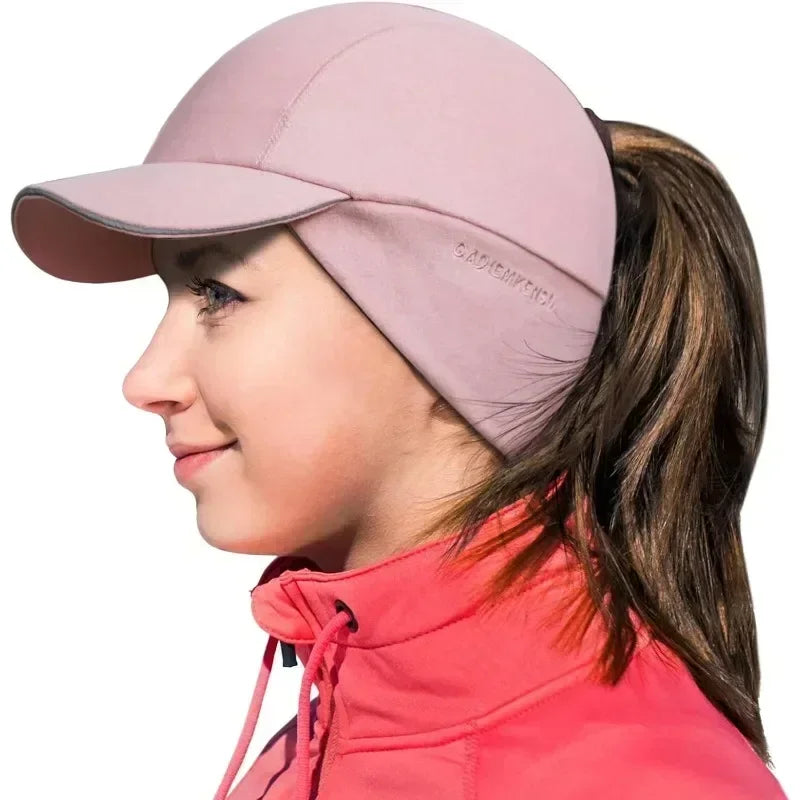 Women's Fleece Ponytail Hat with Ear Warmers & Reflective Cap