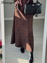 Leopard Print Suede Maxi Skirt – Women's Autumn Winter