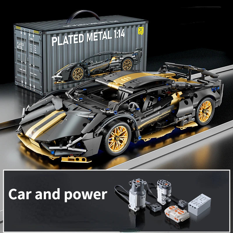 Technology 1:14 Black Supercar racing building blocks assembled brick car toy gift for boys birthday present
