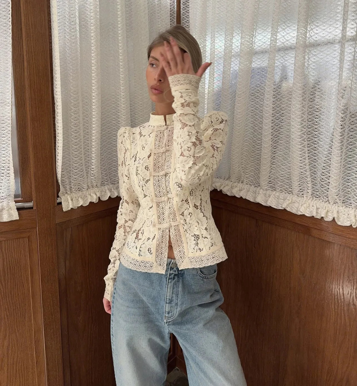 Summer Elegant Lace Hollow Out Party Blouse