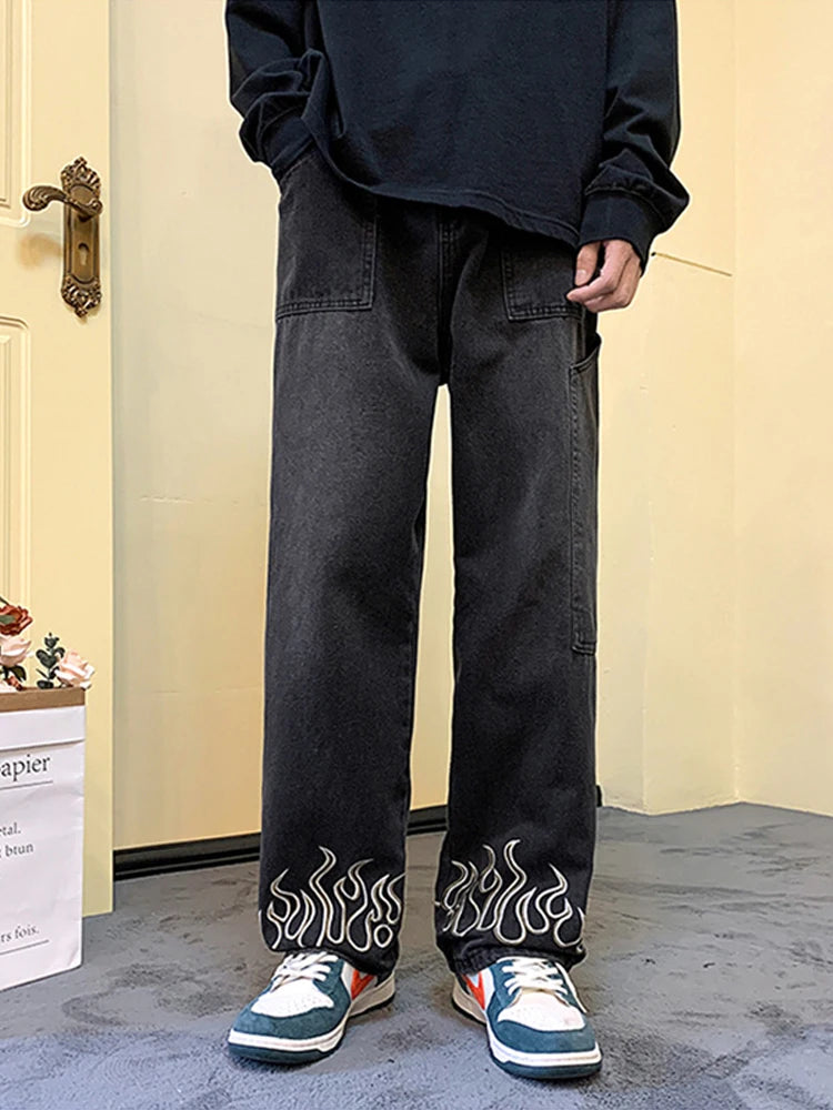Y2K Flame Print Baggy Jeans