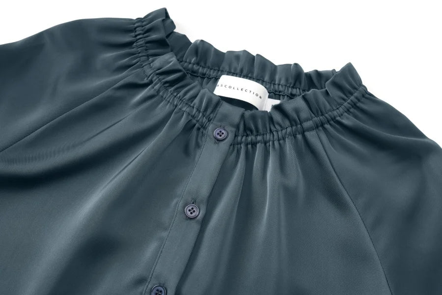 Elegant Ruffled-Neck Satin Dress