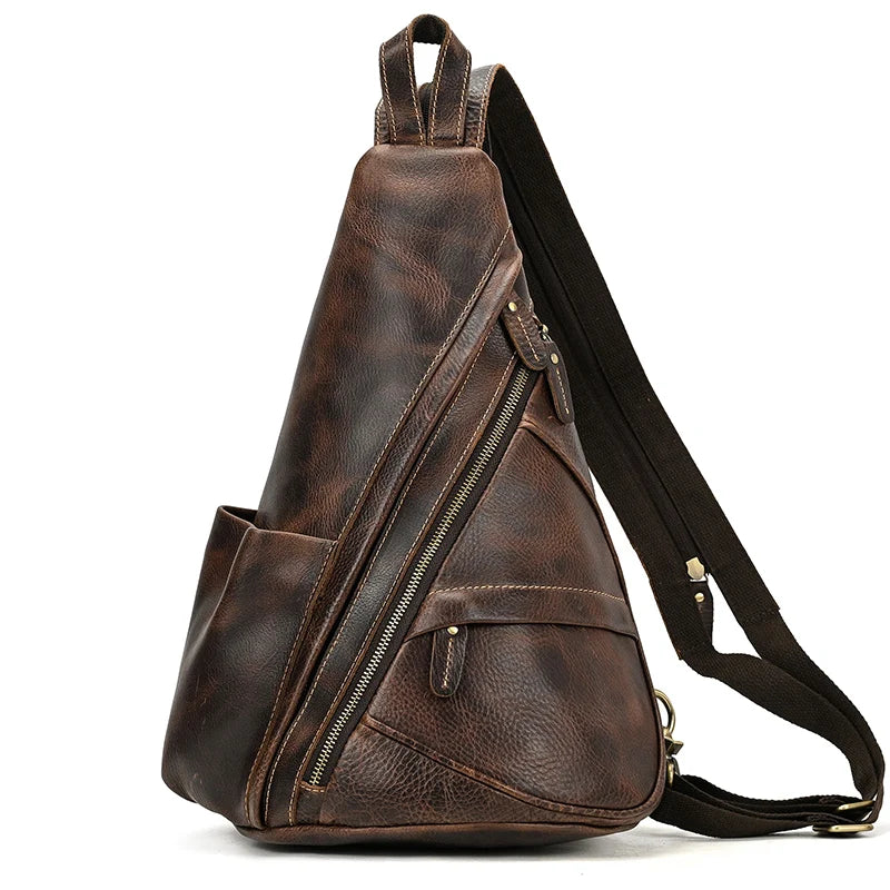 Single Shoulder Bagpack Genuine Leather Chest Bag Outdoor Riding Bag Chest Packs For Biker Men Male Sling Bags Cow Leather