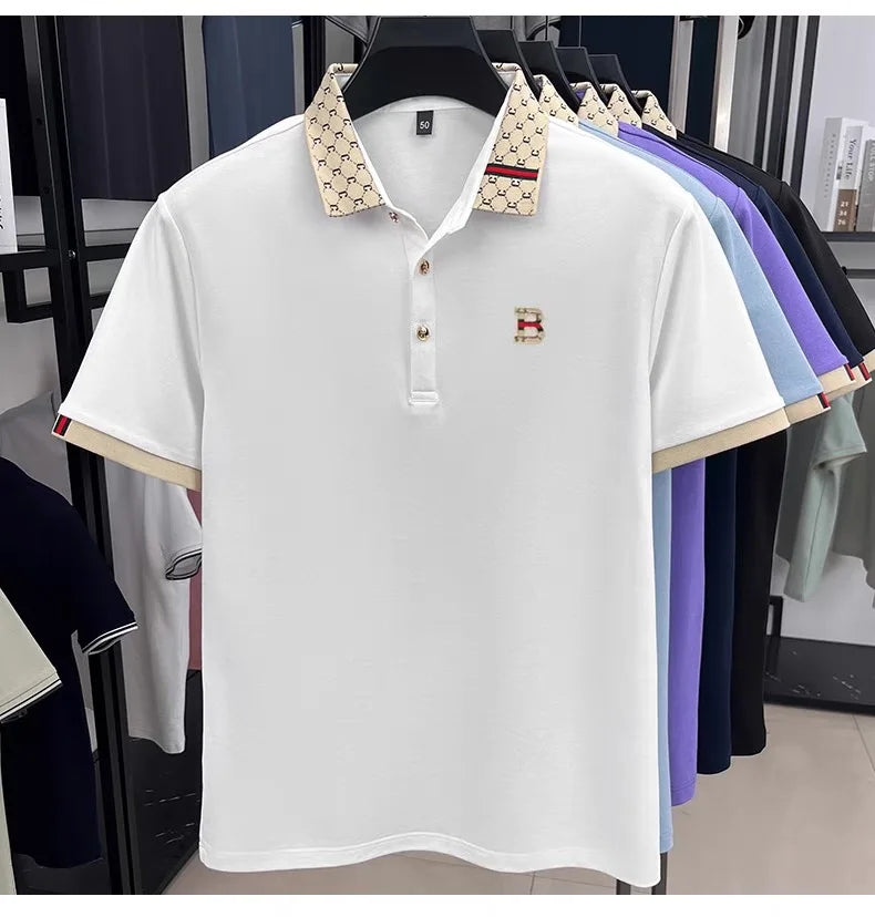 B Letter Embossed Short Sleeve Polo Shirt for Men