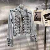 DEAT 2025 Autumn New Fashion Metal Buckle Design Shoulder Strap Denim Short Jacket For Women High Street Coat Female 11A06995