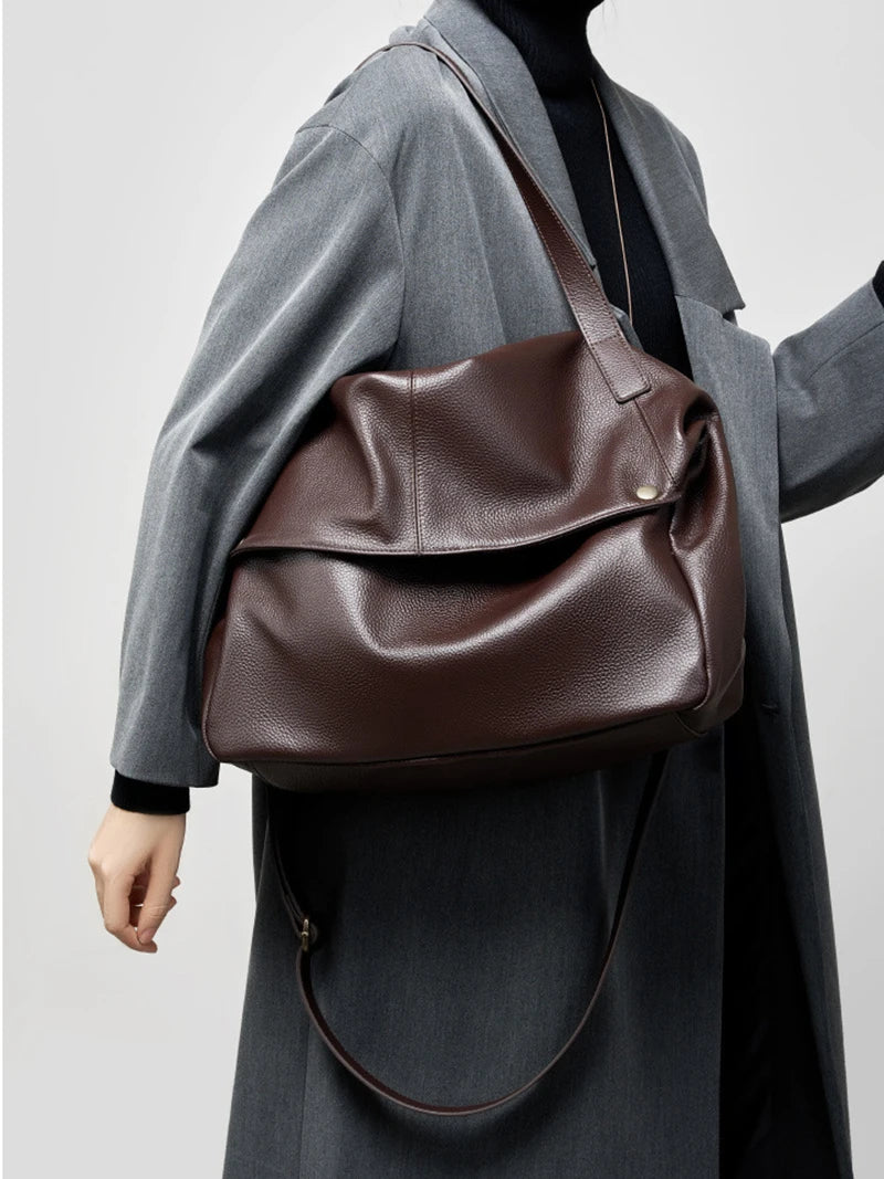 2026 New Large Capacity Women's Shoulder Bag Genuine Leather Tote Casual Handbag for University Students And Commuters Crossbody