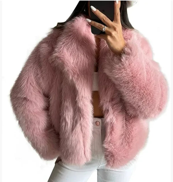 Gradient Faux Fox Fur Overcoat