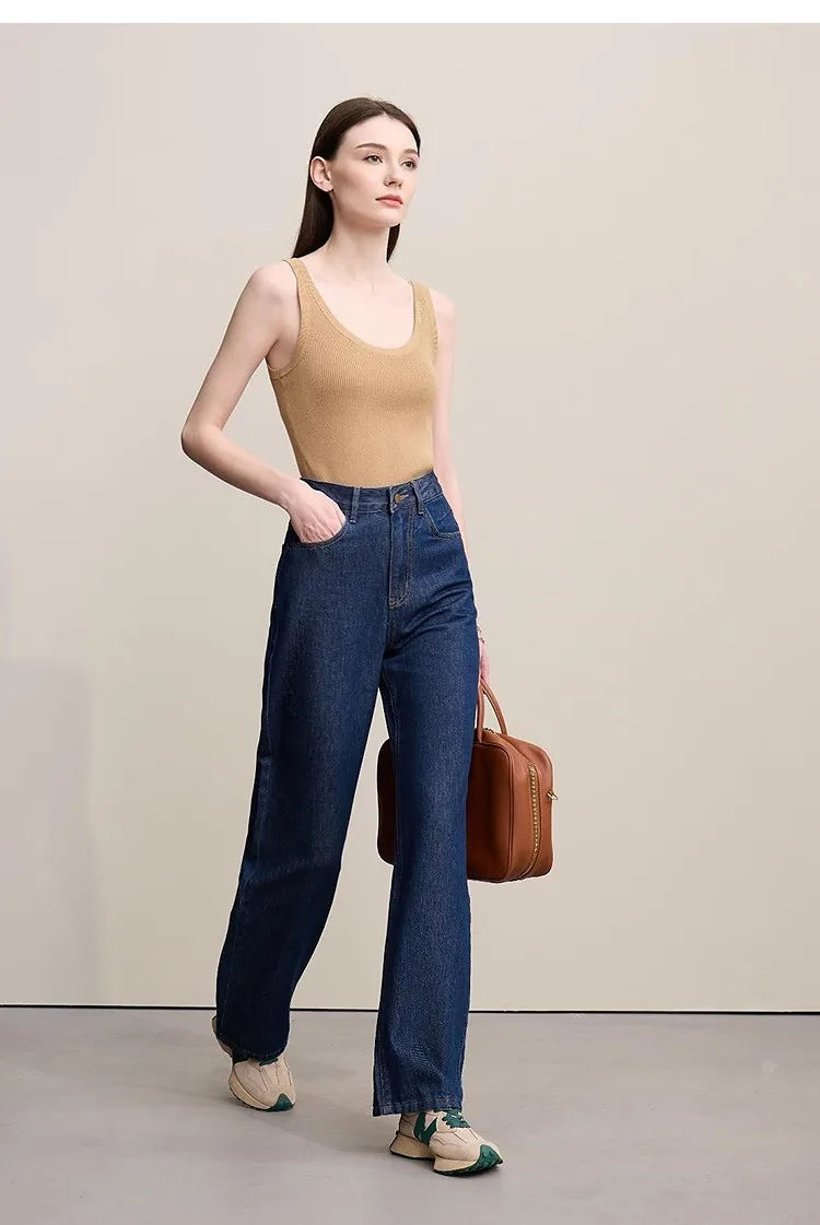 AMII Women's Barrel Jeans – Retro Straight Denim Trousers