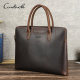CONTACT'S Genuine Leather Men Business Bag Leather Briefcase Tote Laptop Bags High Quality Men's Bag Handbag for 14.2" Macbook